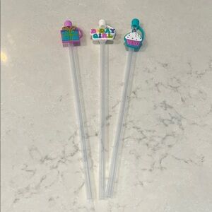 SWig Set of 3 HAPPY BIRTHDAY Silicone Straws with Birthday Toppers